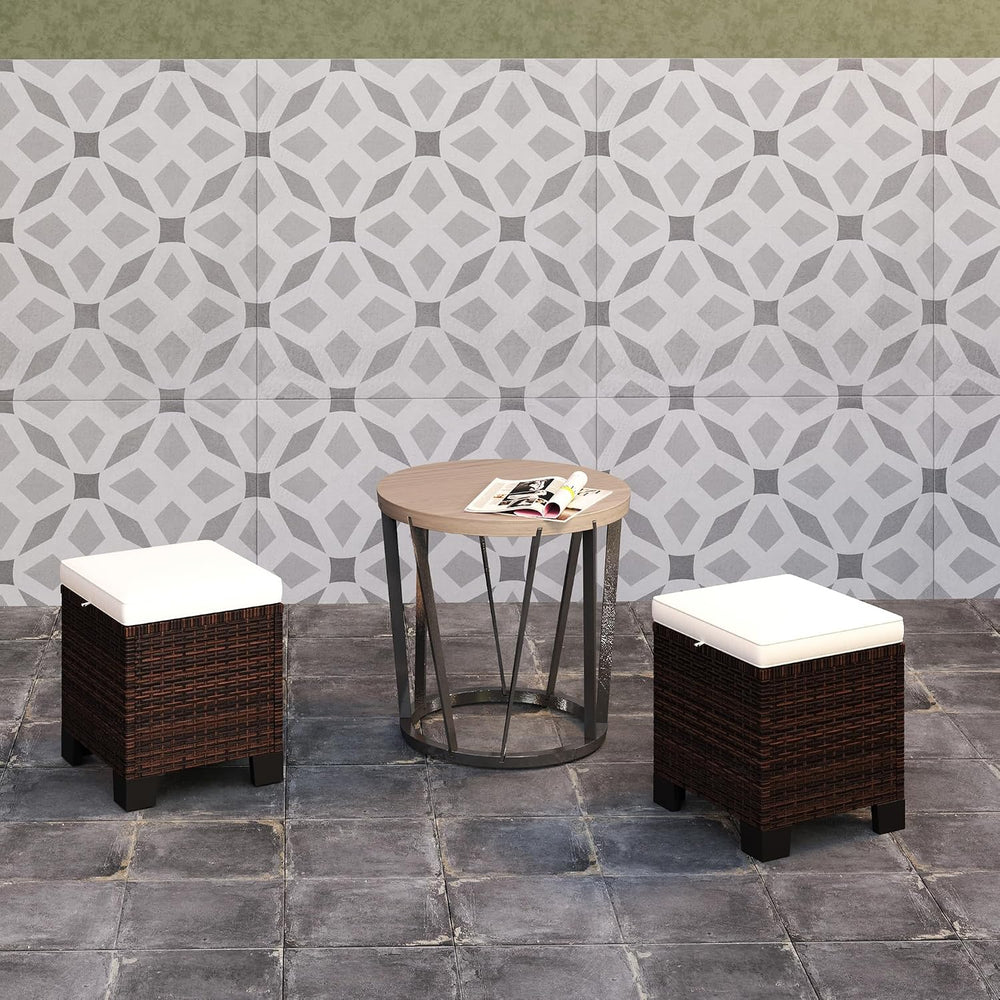 Outsunny 2 Pieces Outdoor Patio Ottomans All Weather PE Rattan Beige