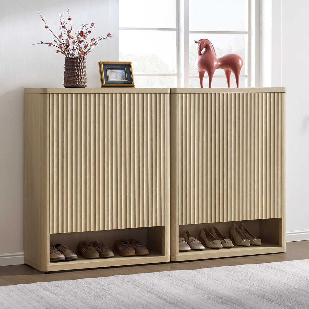 SICOTAS Shoe Cabinet 44 inch Tall Fluted Shoe Cabinet with Doors & 4 Shel...