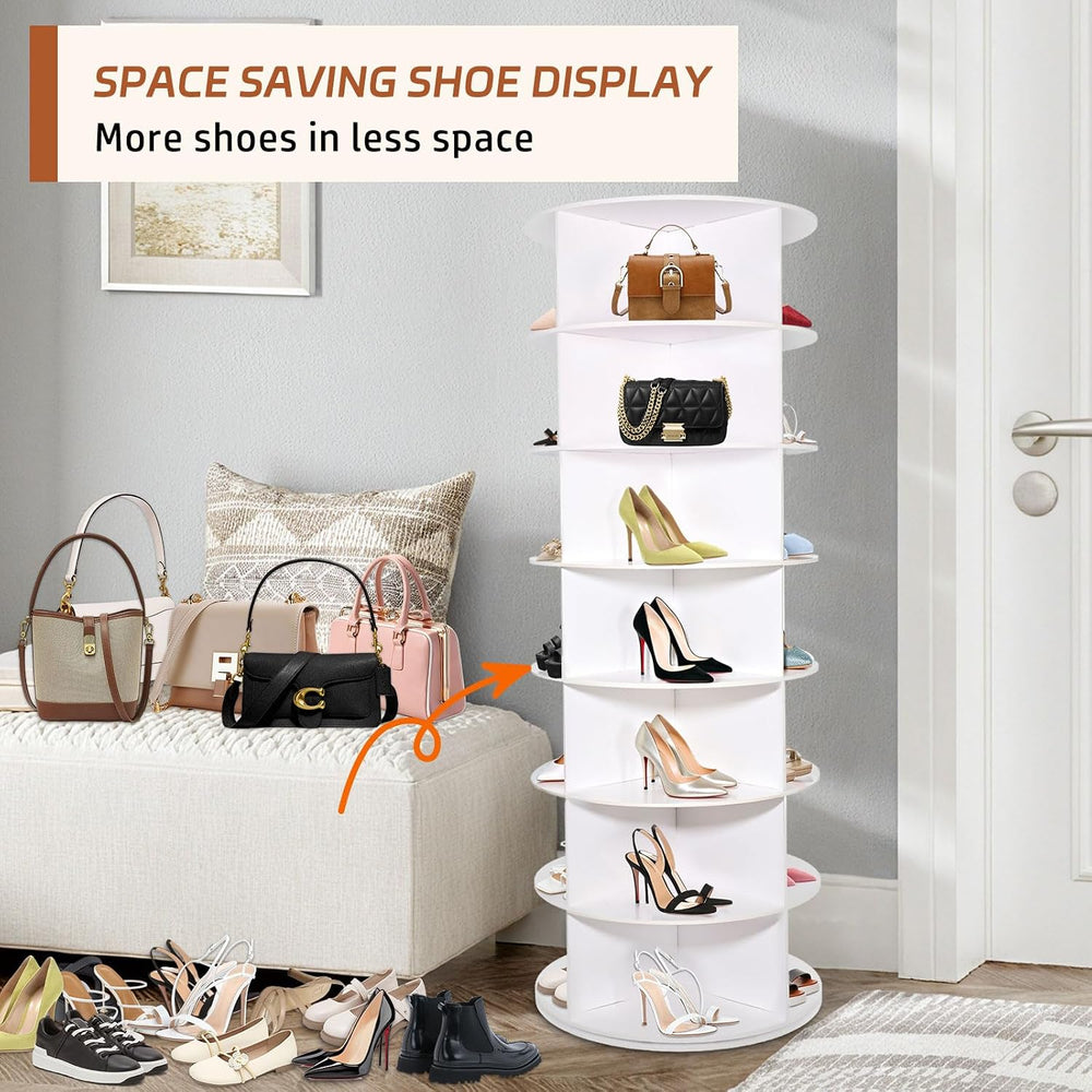 7 Tier Rotating Shoe Rack Tower, Revolving 360 Shoe Rack Storage Round Carous...