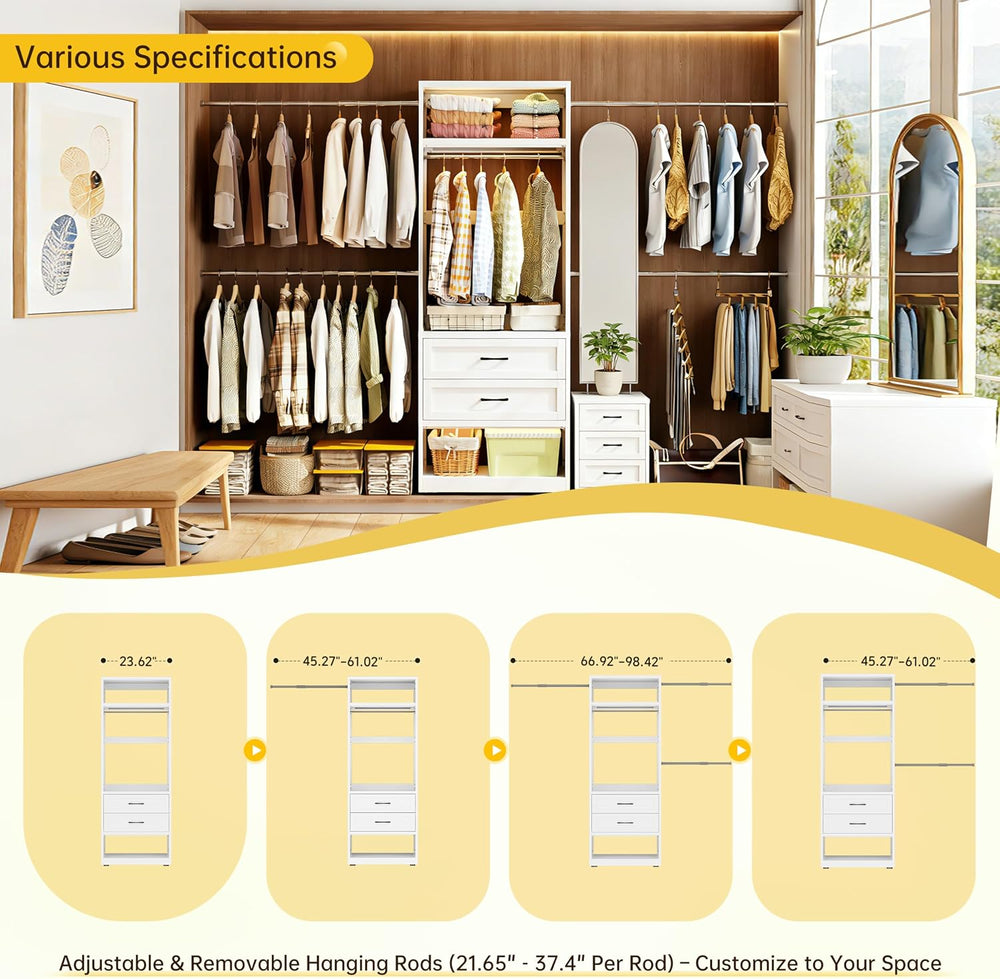 79"H Metal Walk In Closet System with 4 Expandable Hanging Rods