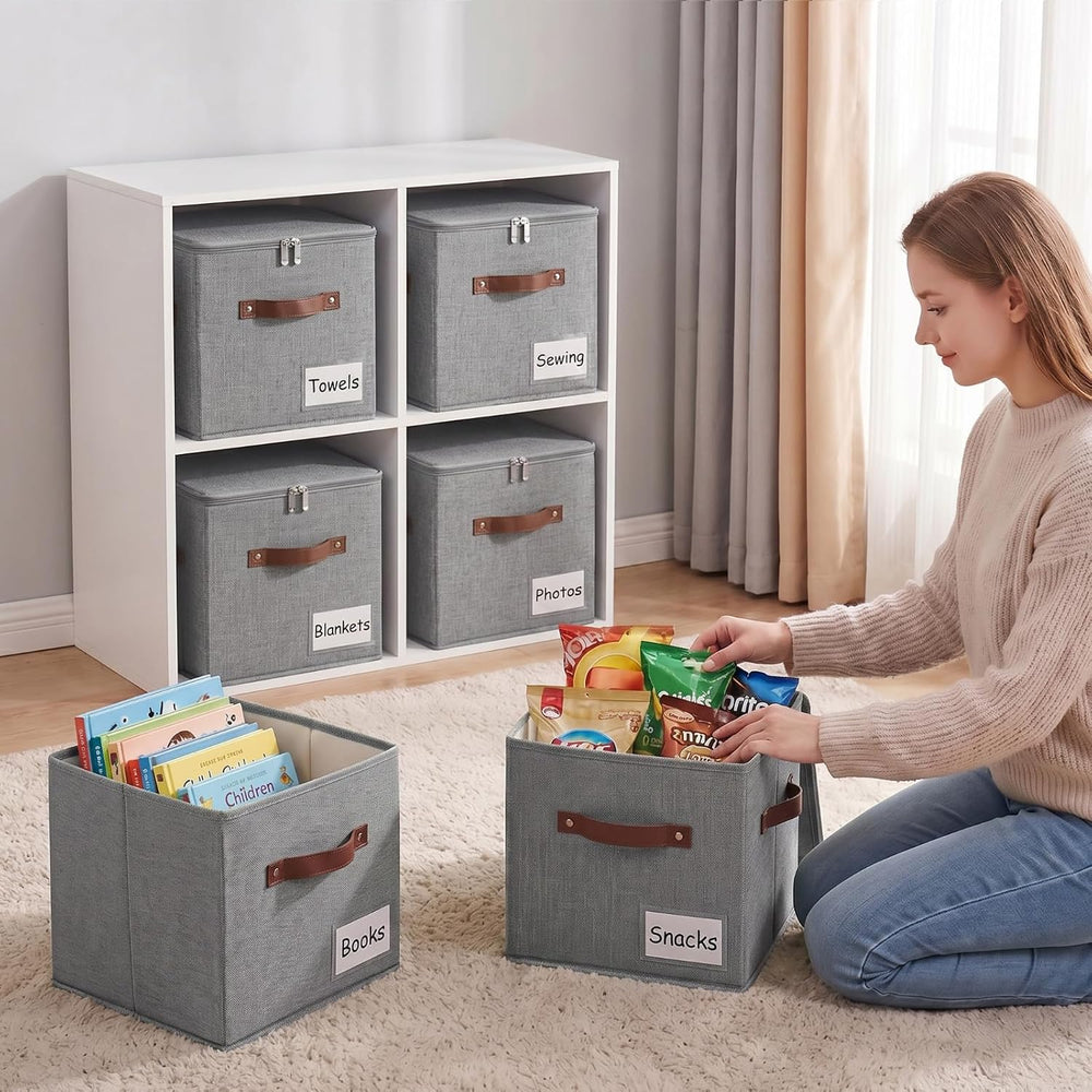 ANMINY 11 Inch Fabric Storage Cubes Bins with Zipper Lid, Gray, 4PCS