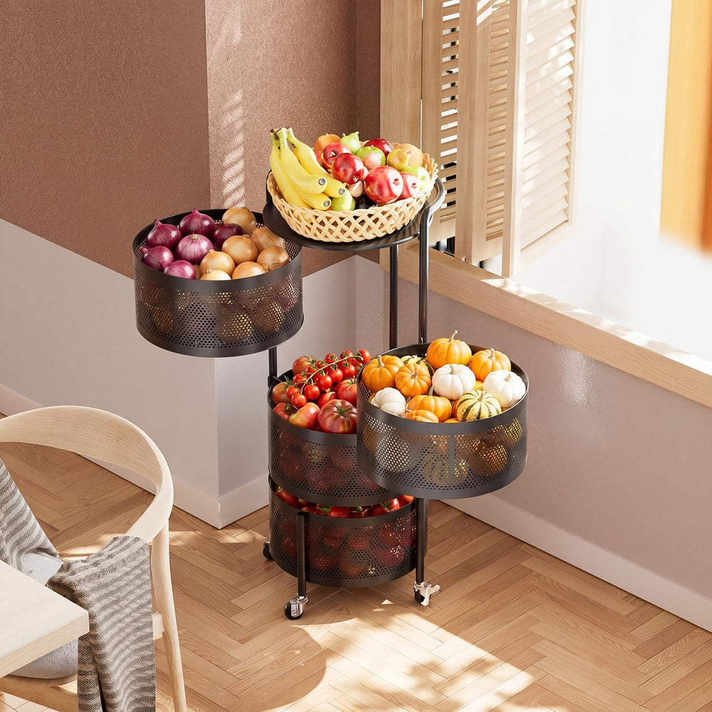JAQ No Assembly Rotating Kitchen Storage Rack, 4-Tier Metal Basket Organizer ...