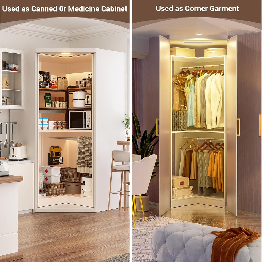 Armocity Corner Closet System, 32 Inches Wide Wood Unit with 2 Hanging Rods a...
