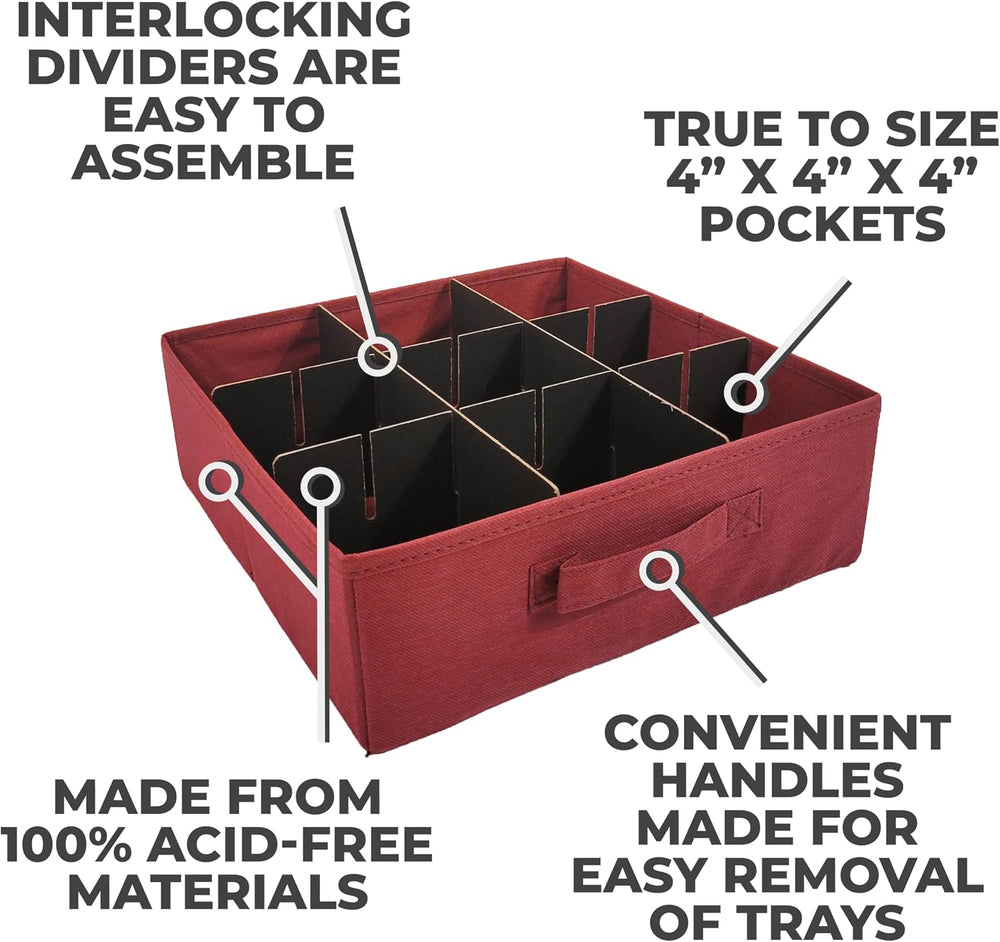 612 Vermont Christmas Ornament Storage Box, Adjustable Acid-Free Dividers