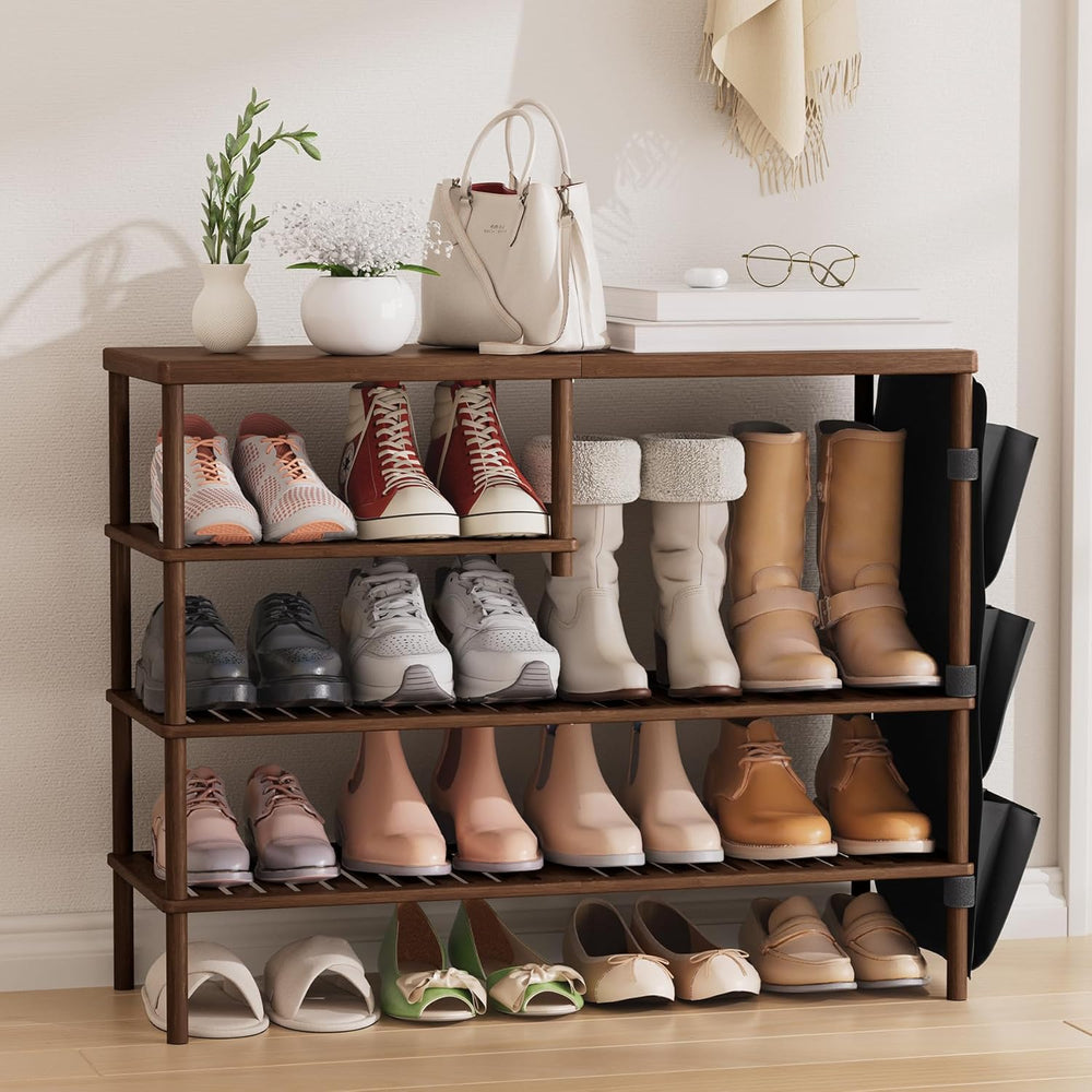 Bamboo Shoe Rack, 4 Tiers Shoe Organizer for Closet, Shoes Storage for 20-24 ...