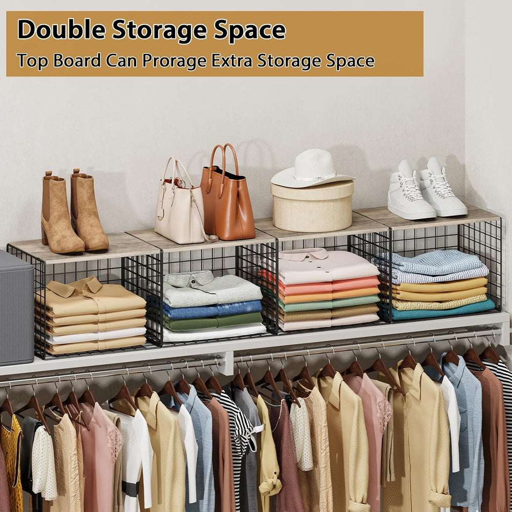 4PCS Wider Closet Organizers and Storage, Stackable Closet Shelf Organizer St...