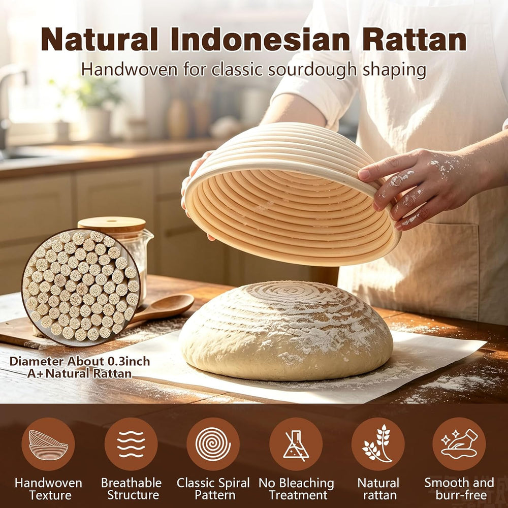 2-Pack Banneton Bread Proofing Basket with Beeswax Bread Bag & 4pcs liners