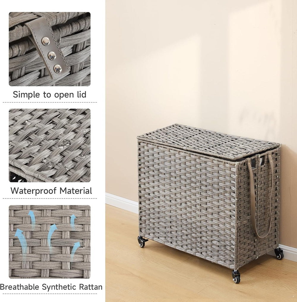 Laundry Hamper with Wheels, 34.3 Gallon(130L) Rolling Laundry Basket with Lid...