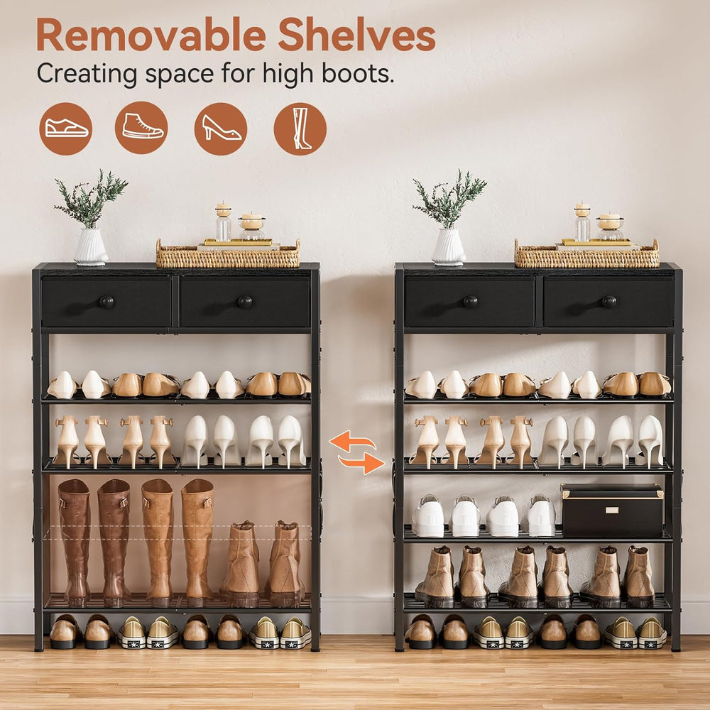 5 Tier Shoe Rack with 2 Drawers, 16-20 Pairs Charcoal