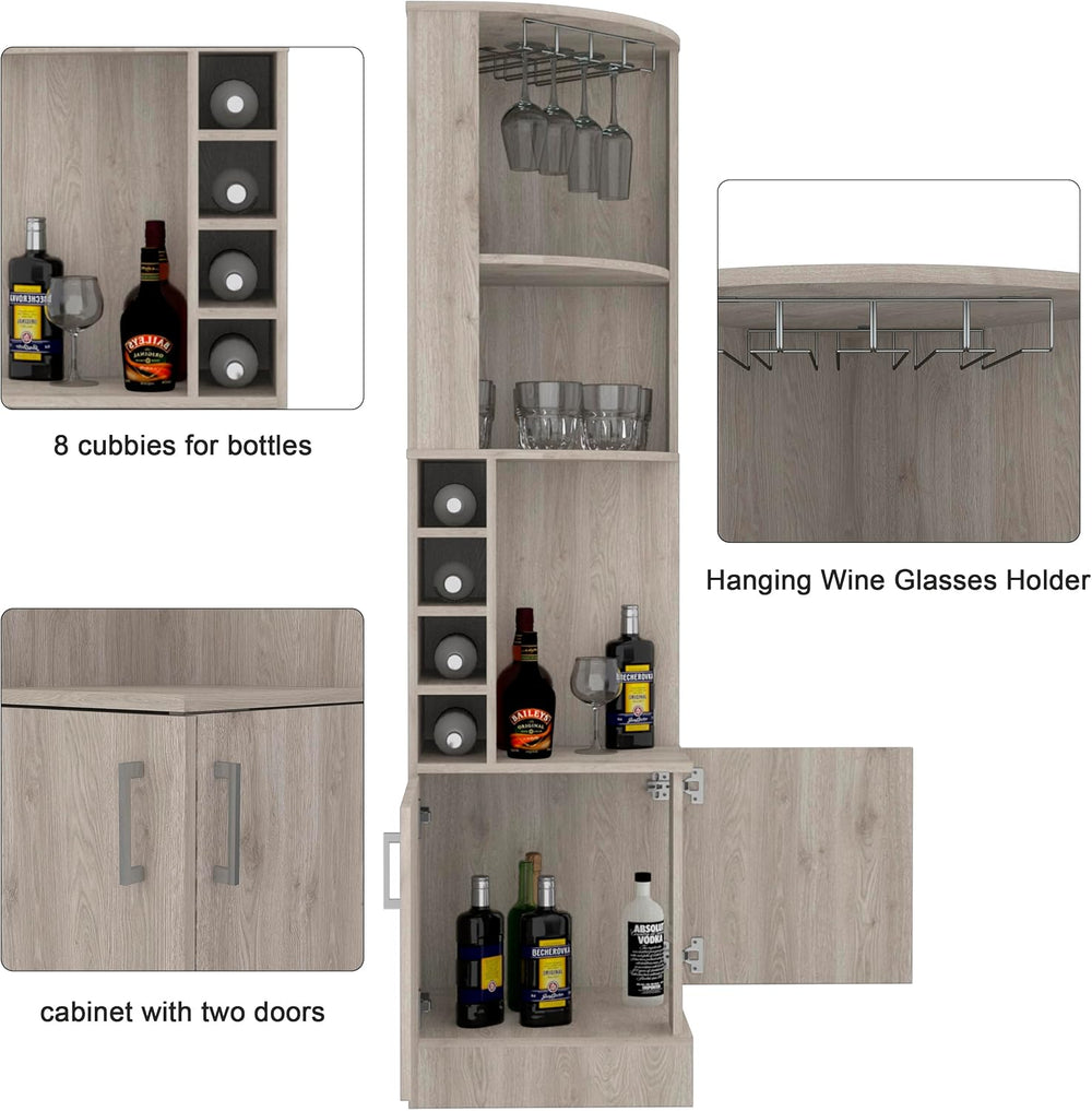 Corner Bar Cabinet,71" Tall Farmhouse Wine Bar Cabinet w/Wine Rack &...