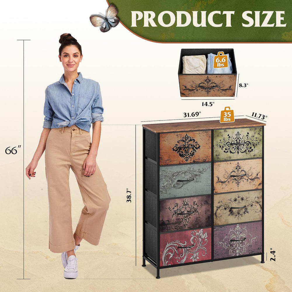 WLIVE 8 Drawer Fabric Dresser for Bedroom, Tall Storage Tower, Pattern