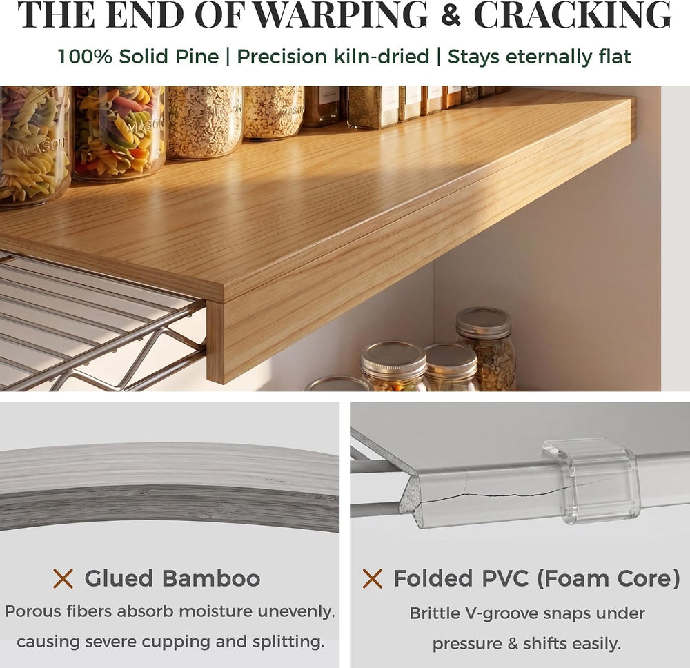 Solid Pine Wire Shelf Covers, 16" D x 21" L, Tool-Free Pantry Rack