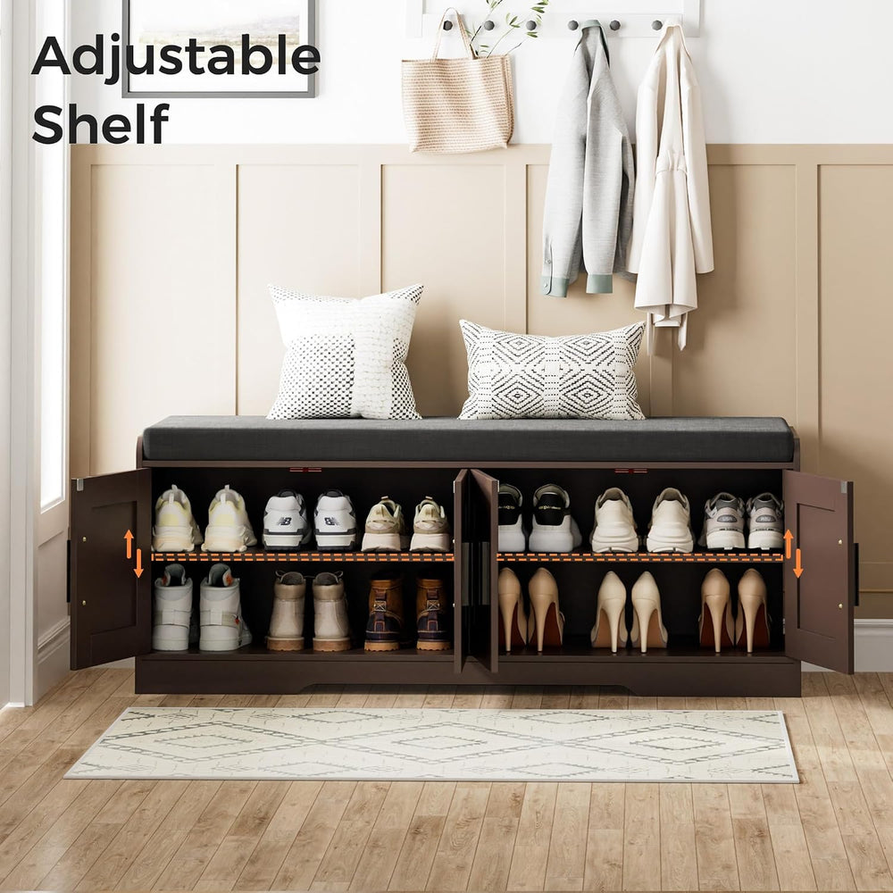 Homleke Shoe Storage Bench, 4 Doors & Thickened Padded Seat Cushion