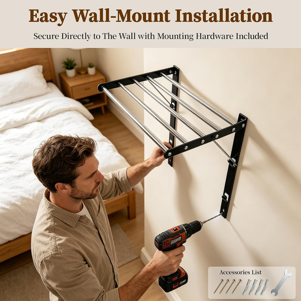 Wall Mounted Drying Rack, Foldable Laundry Rack, 13–23" Adjustable Width