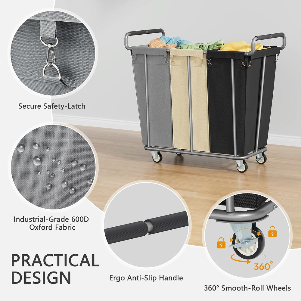 Gewudraw 3 Section Rolling Laundry Sorter Cart with Wheels, 360L