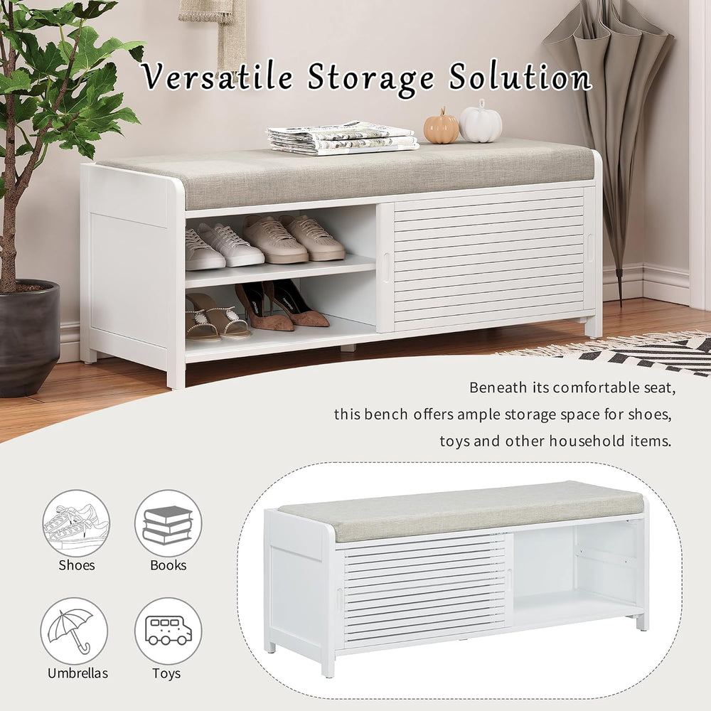 Ball & Cast 43.3" Wood Frame Entryway Storage Bench w/Shutter-Style ...