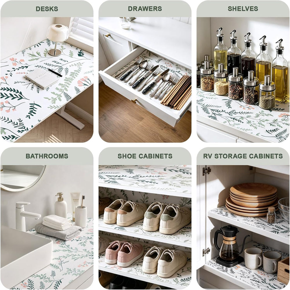Fern Floral Shelf Liner and Drawer Liner, Non-Adhesive Kitchen Cabinet Liner,...