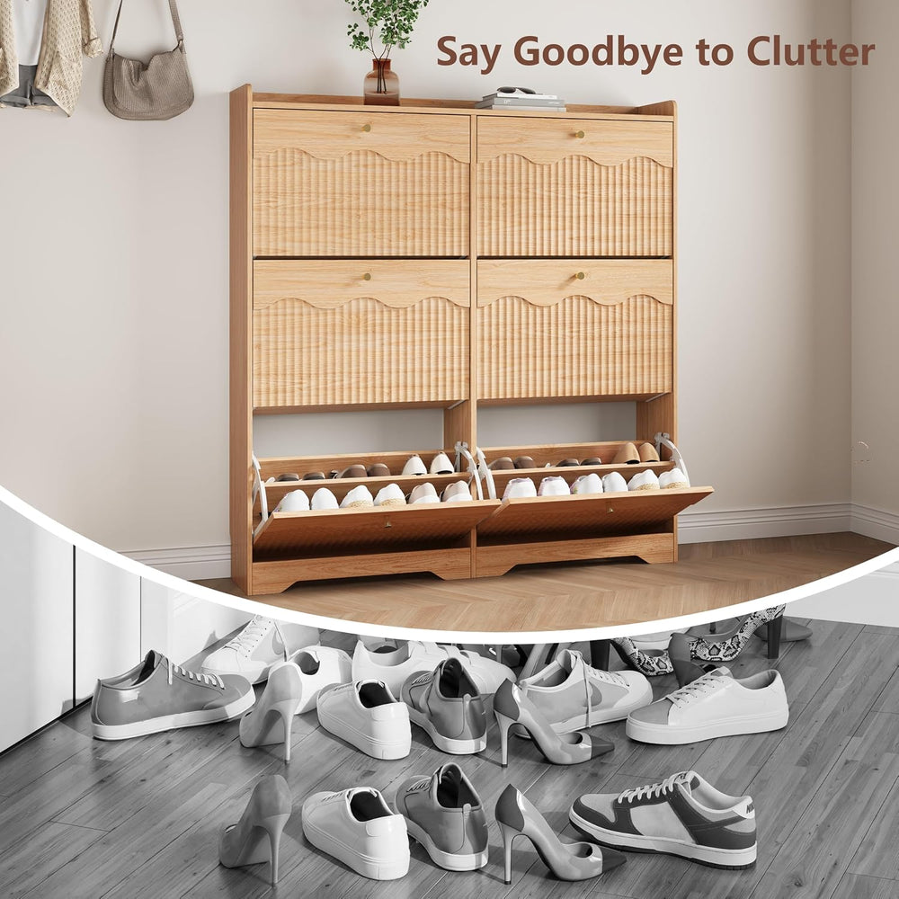HUANLEGO Shoe Cabinet Storage for Entryway with 6 Flip Drawers, Oak