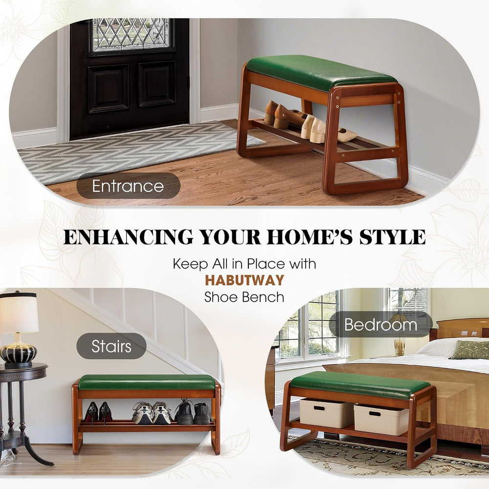 HABUTWAY Solid Wood Shoe Rack with Flip-Top Storage, Entryway Shoe Bench with...