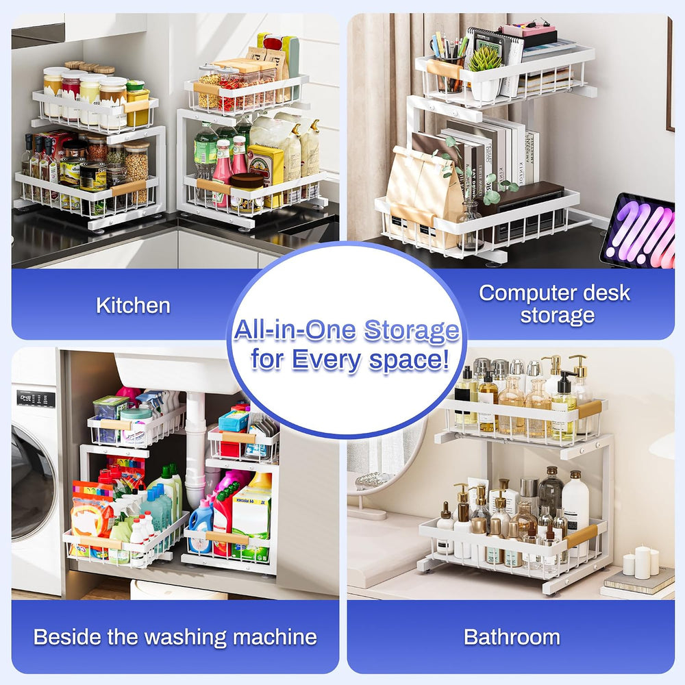 ADBIU 2 Pack Under Sink Organizers and Storage, Height Adjustable 2-Tier Pull...