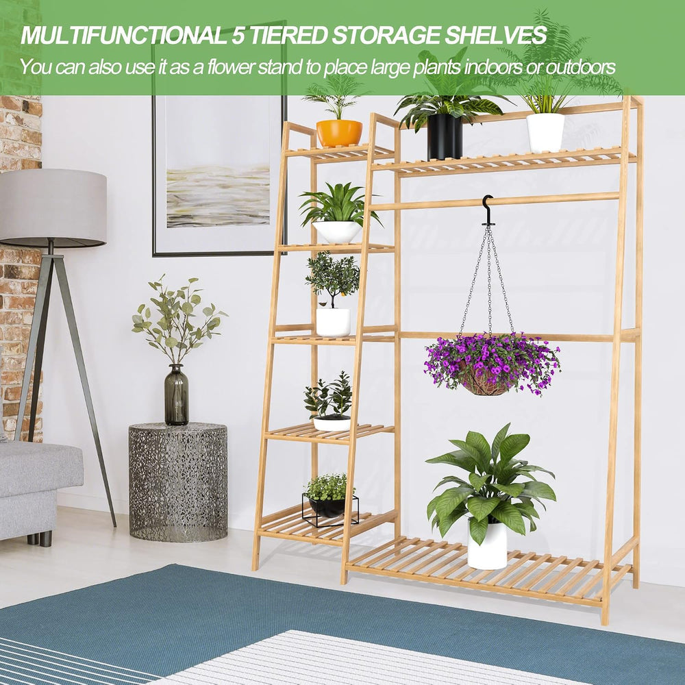 RELIANCER Bamboo Clothing Garment Rack,Free Standing Clothes Coat Hanger,Clos...