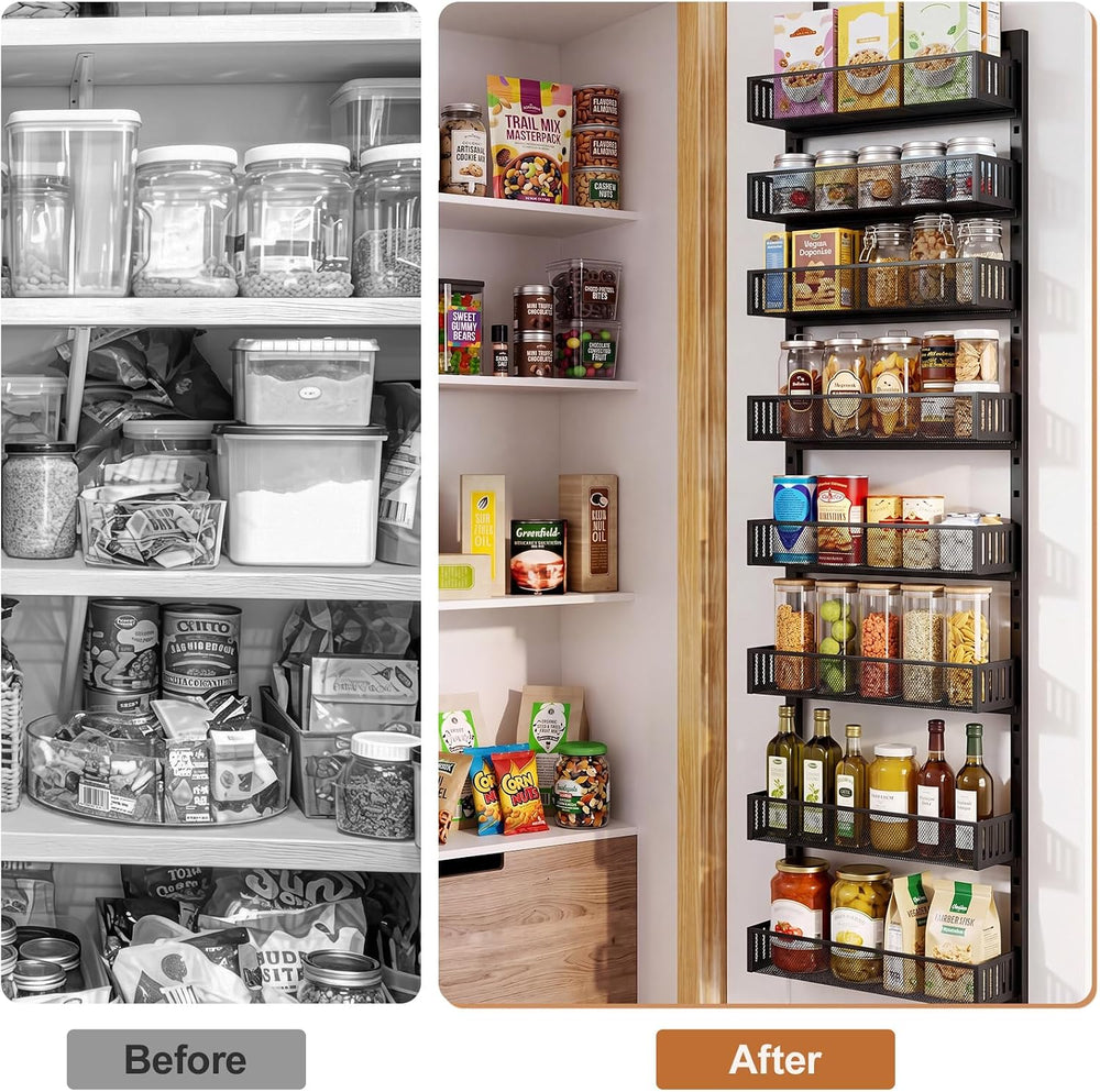 Over the Door Pantry Organizer, 8-Tier Heavy-Duty Door Spice Rack with Mesh B...