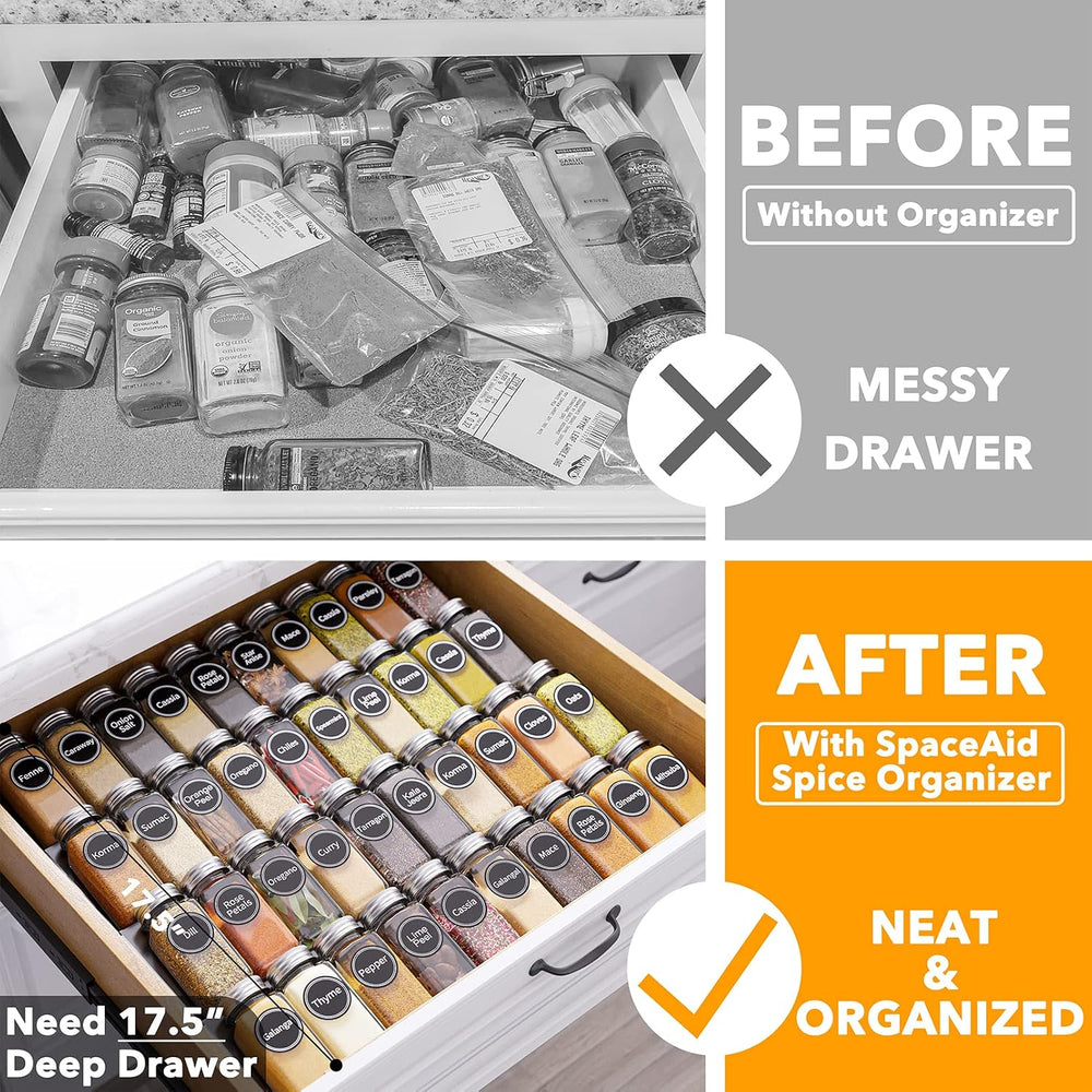 SpaceAid Spice Drawer Organizer with 40 Spice Jars, 386 Spice Labels, 4 Tier ...