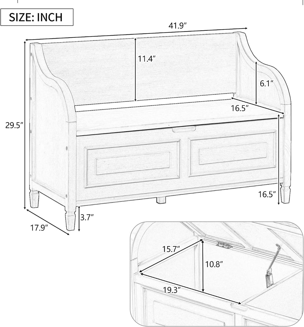 42" Rustic Storage Bench Entryway Bench Shoe Cabinet Ottoman (White)