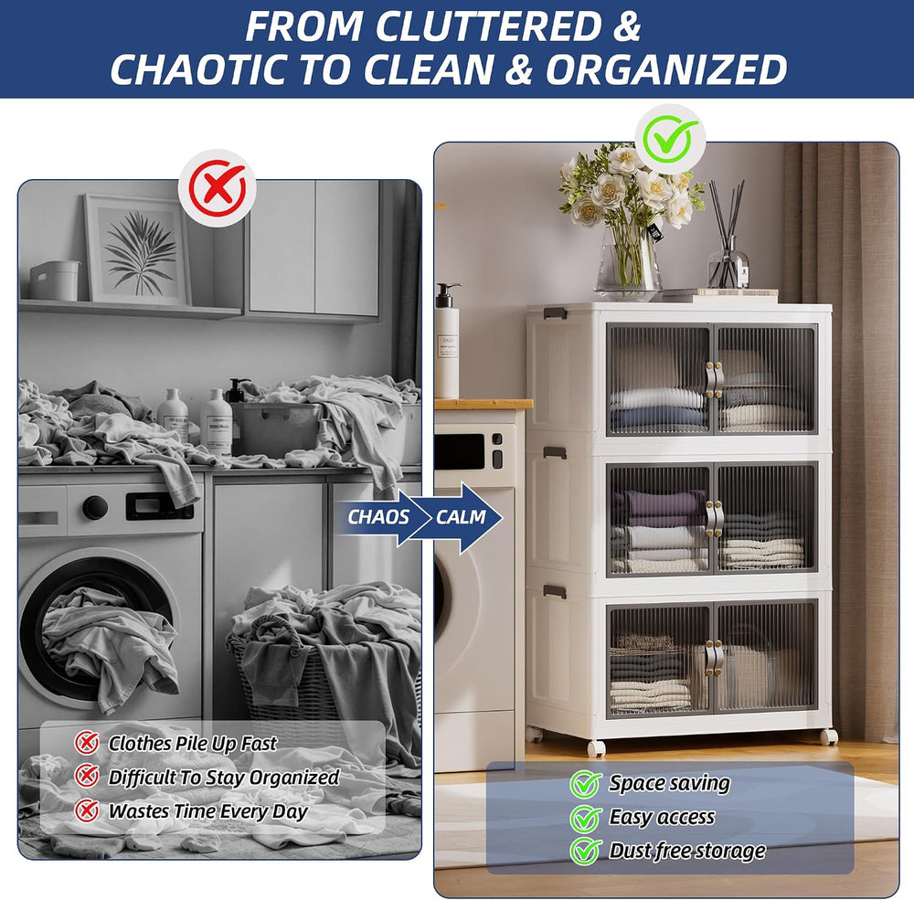 SAILUN 348Qt Stackable Storage Bins,Storage Cabinet with a Lid,3 Pack White