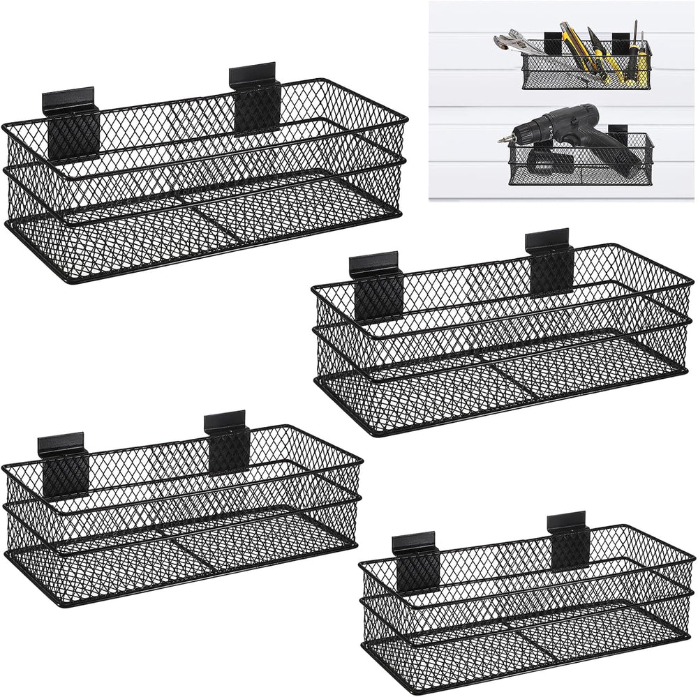 BSTKEY Slatwall Basket Set of 4, Metal Ventilated Hanging Wire Baskets, Retai...