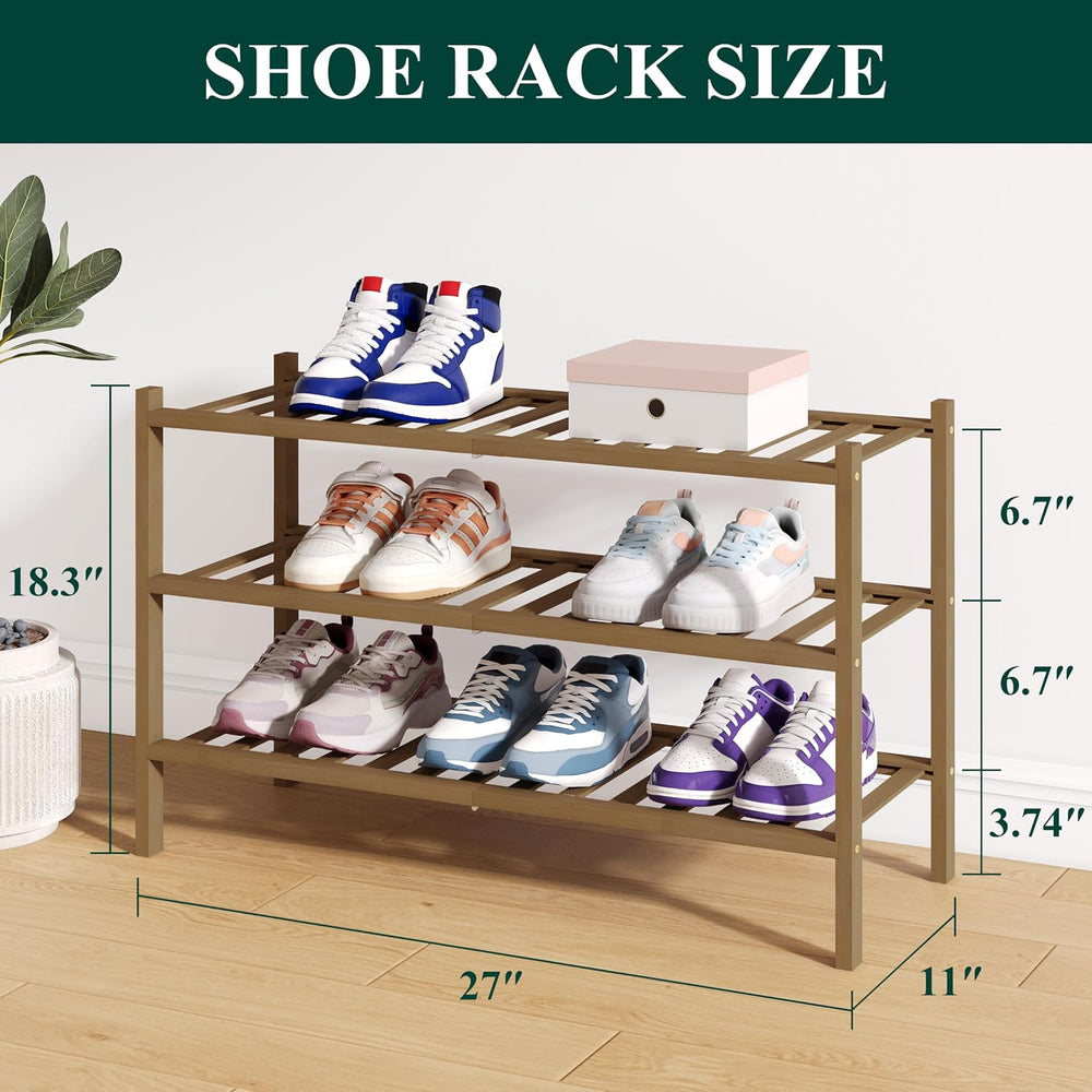 Smiry Bamboo Shoe Rack for Closet, 3 Tier - 26.77" Wide, Walnut