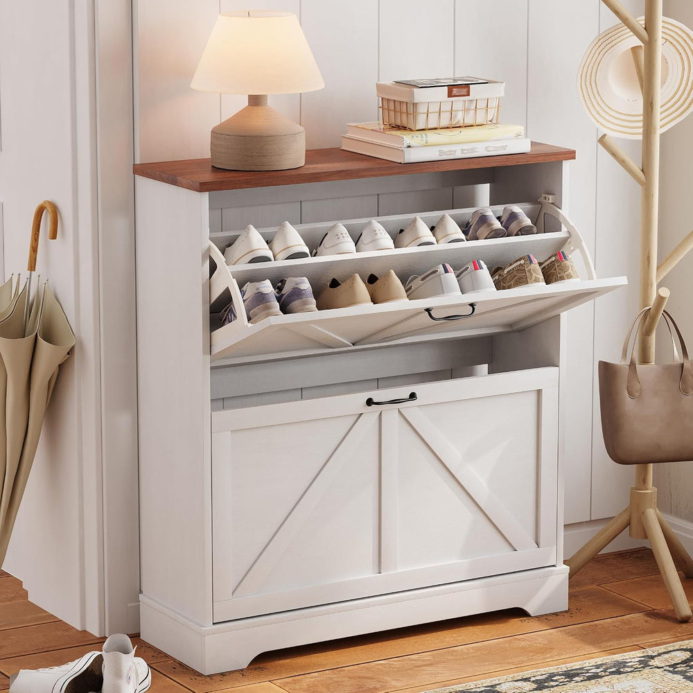 Semiocthome Farmhouse Shoe Storage Cabinet with 2 Flip Drawers, 31.5"(W)...