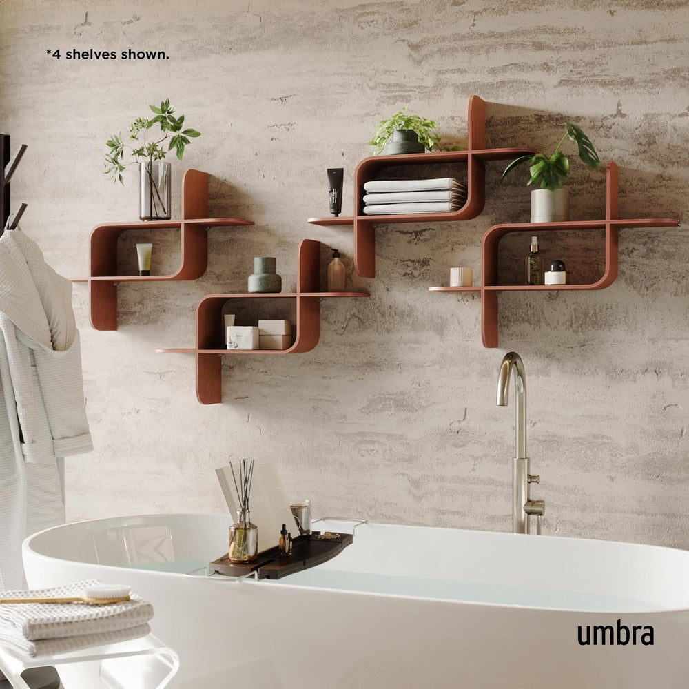 Umbra Montage Floating Wall Shelf, Wood Wall Mount Display Case, Walnut