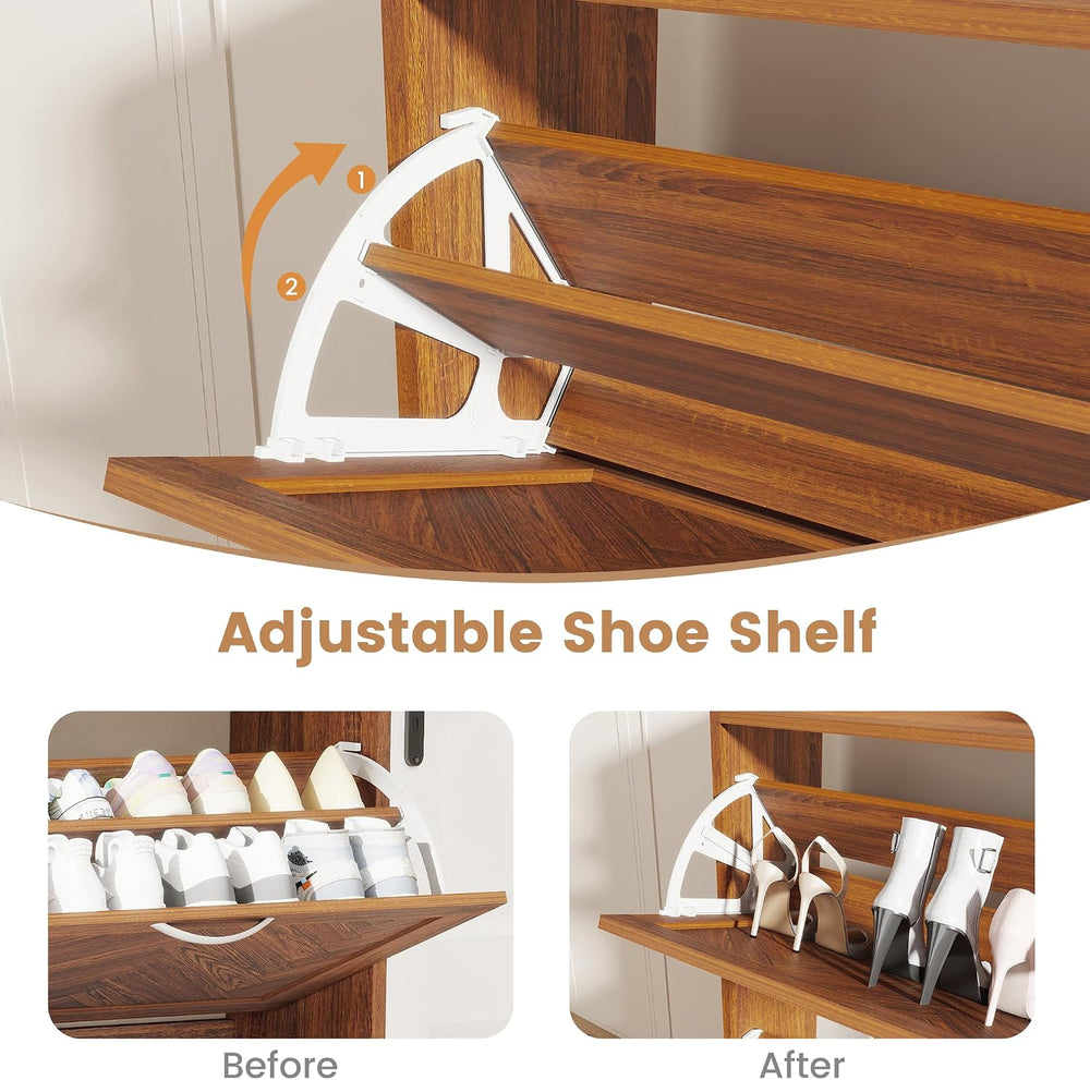 47.2" Shoe Cabinet Storage for Entryway, Narrow Wood Shoe Organizer with...