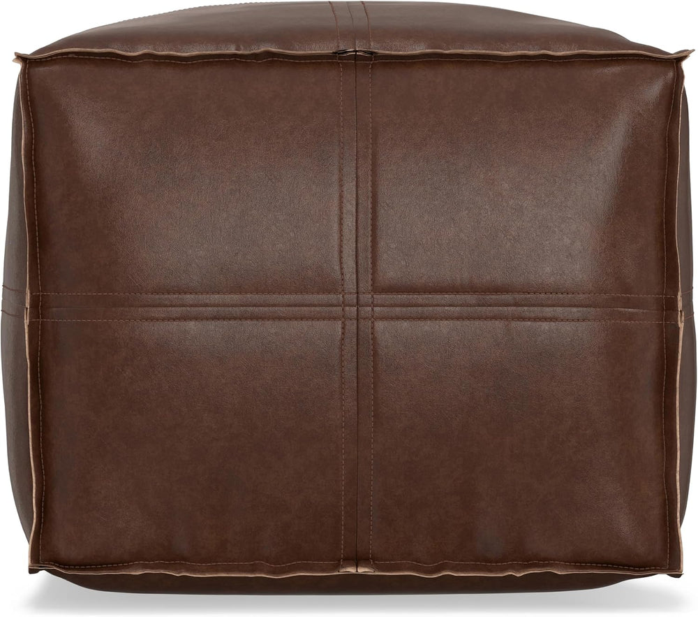 SIMPLIHOME Brody 18" Wide Square Pouf in Distressed Dark Brown Faux Leather