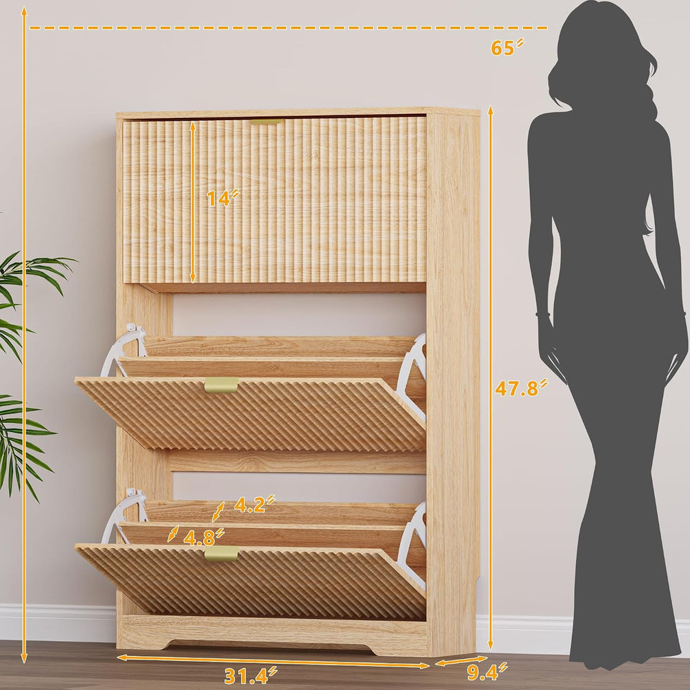 BORNOON Entryway Shoe Cabinet with 3 Flip Drawers, Narrow Shoe Organizer Cabi...