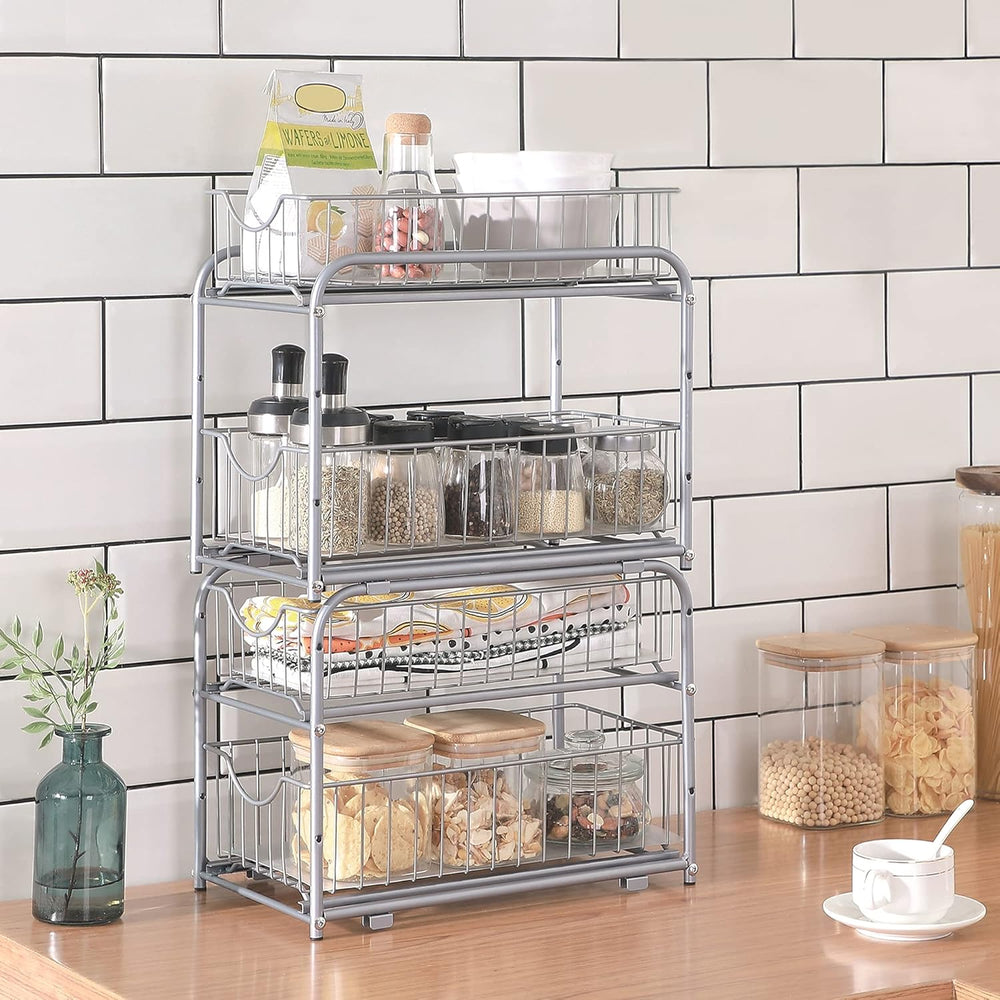 SONGMICS 2-Tier Under Sink Pull Out Organizer, Kitchen Bathroom Spice Rack