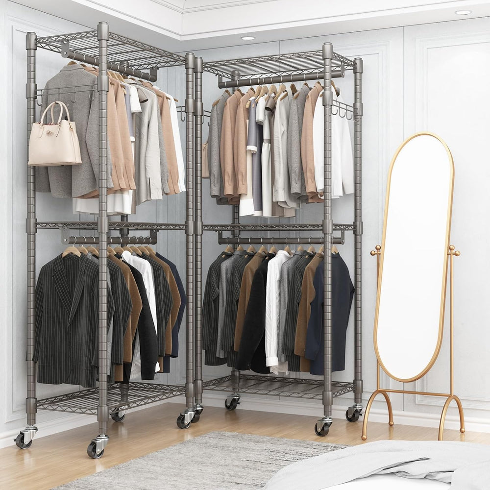 BATHWA Clothes Rack Rolling Narrow 2 tier Garment Rack for Hanging Clothes, S...