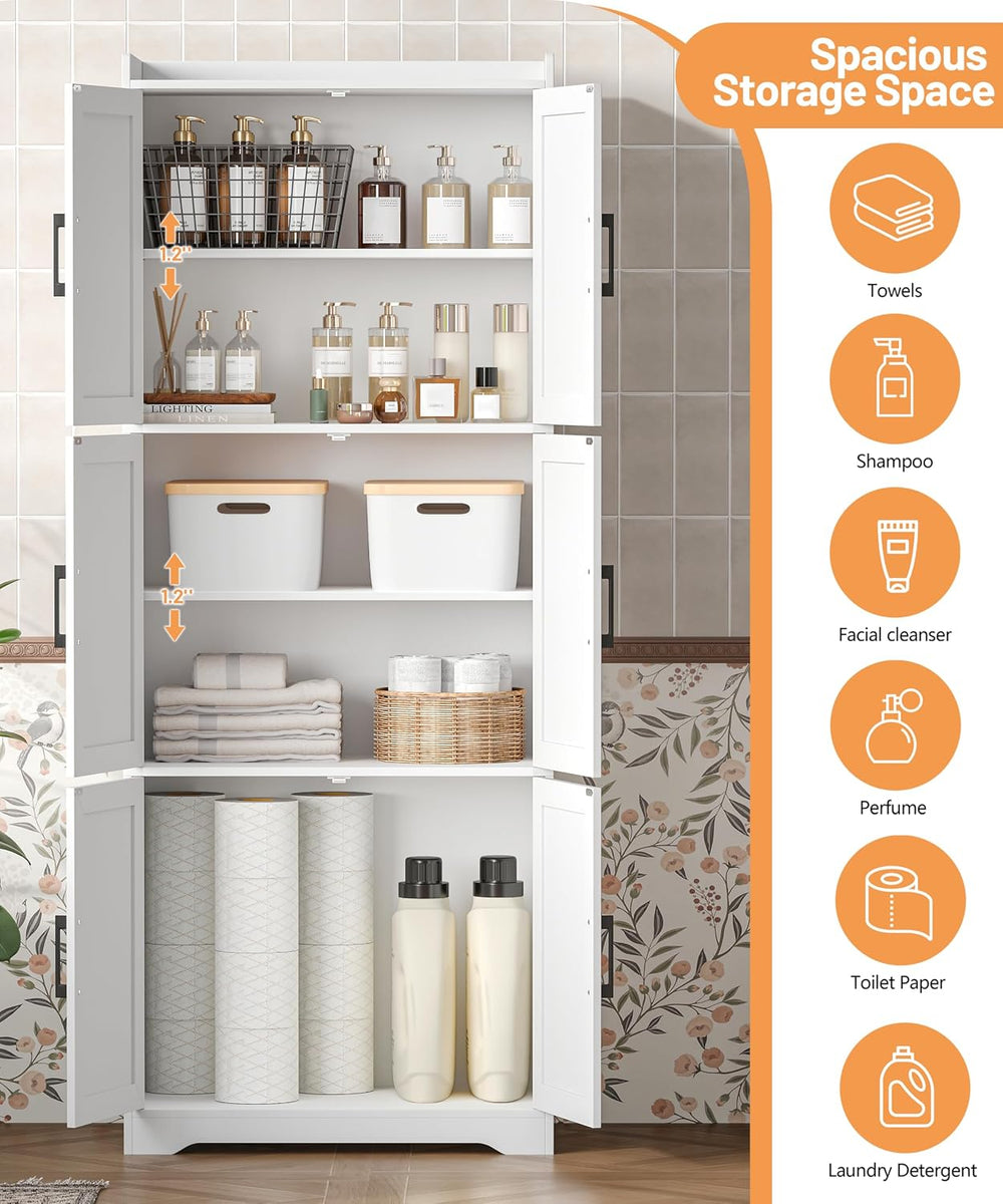 Akxomel 60.2''H Tall Bathroom Storage Cabinet with 6 Door, Pantry Cab...