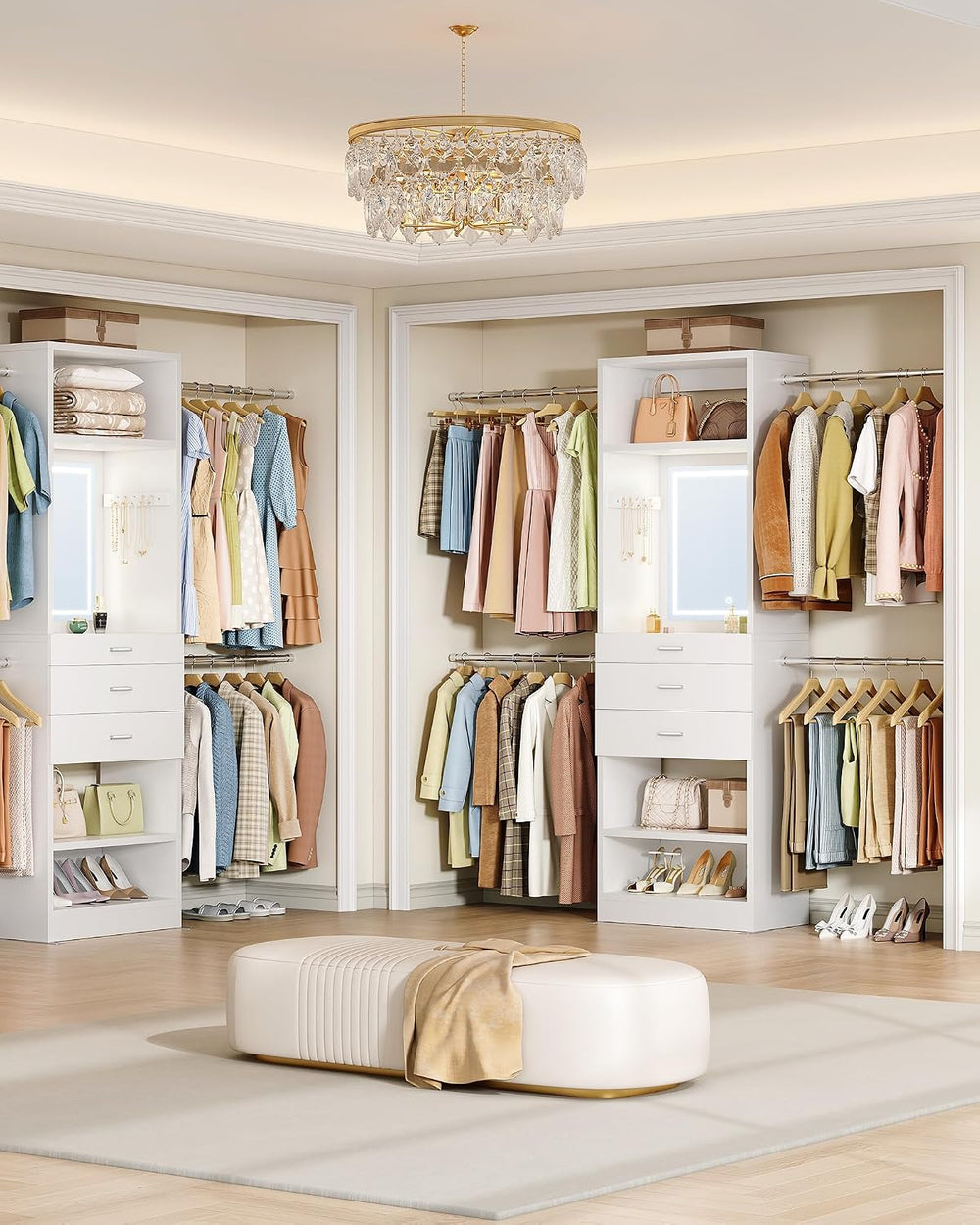 Hzuaneri Closet System Closet Organizer and Storage with 3-Color LED Mirror