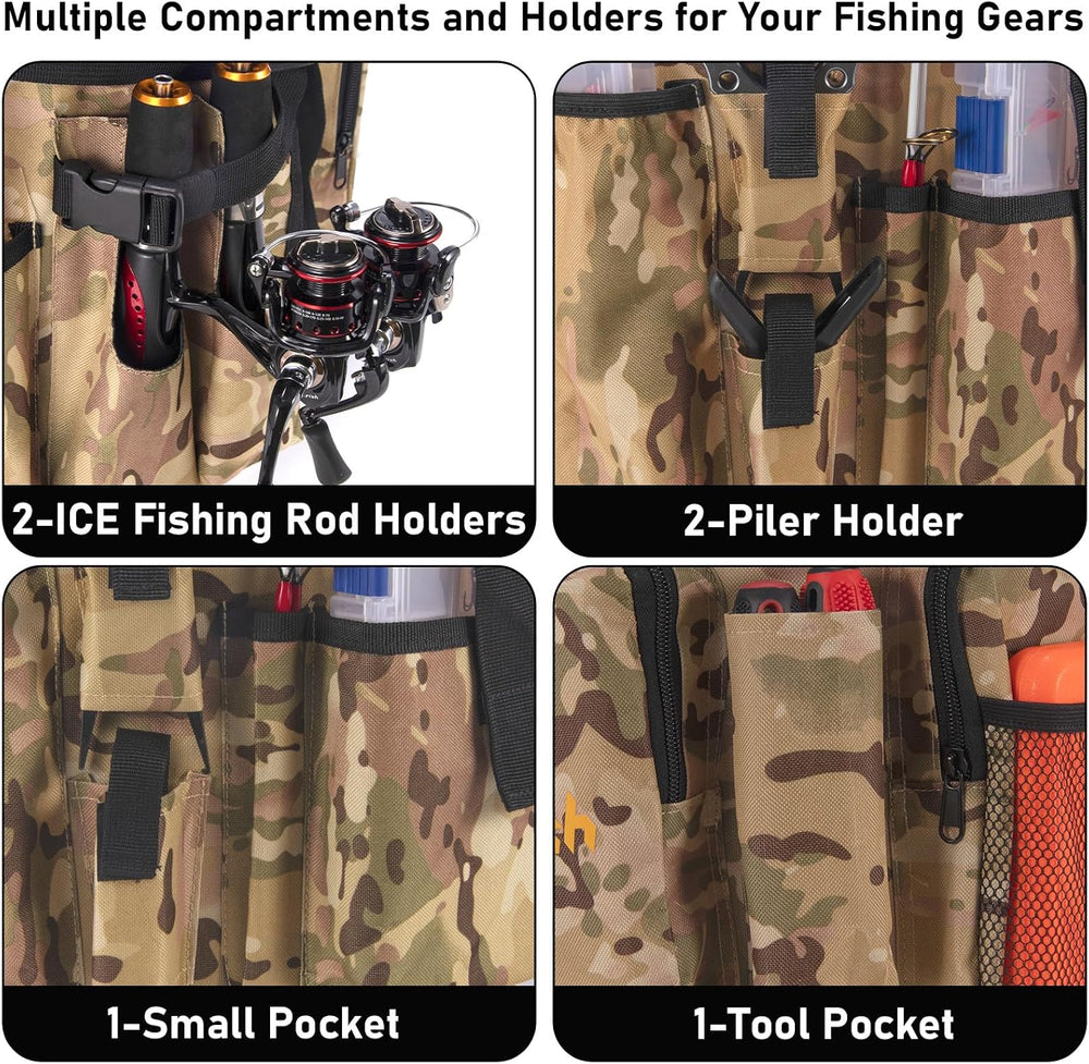 Dr.Fish 5gal Bucket Organizer, Ice Fishing Tackle Bag 6 Pocket Rod Holders