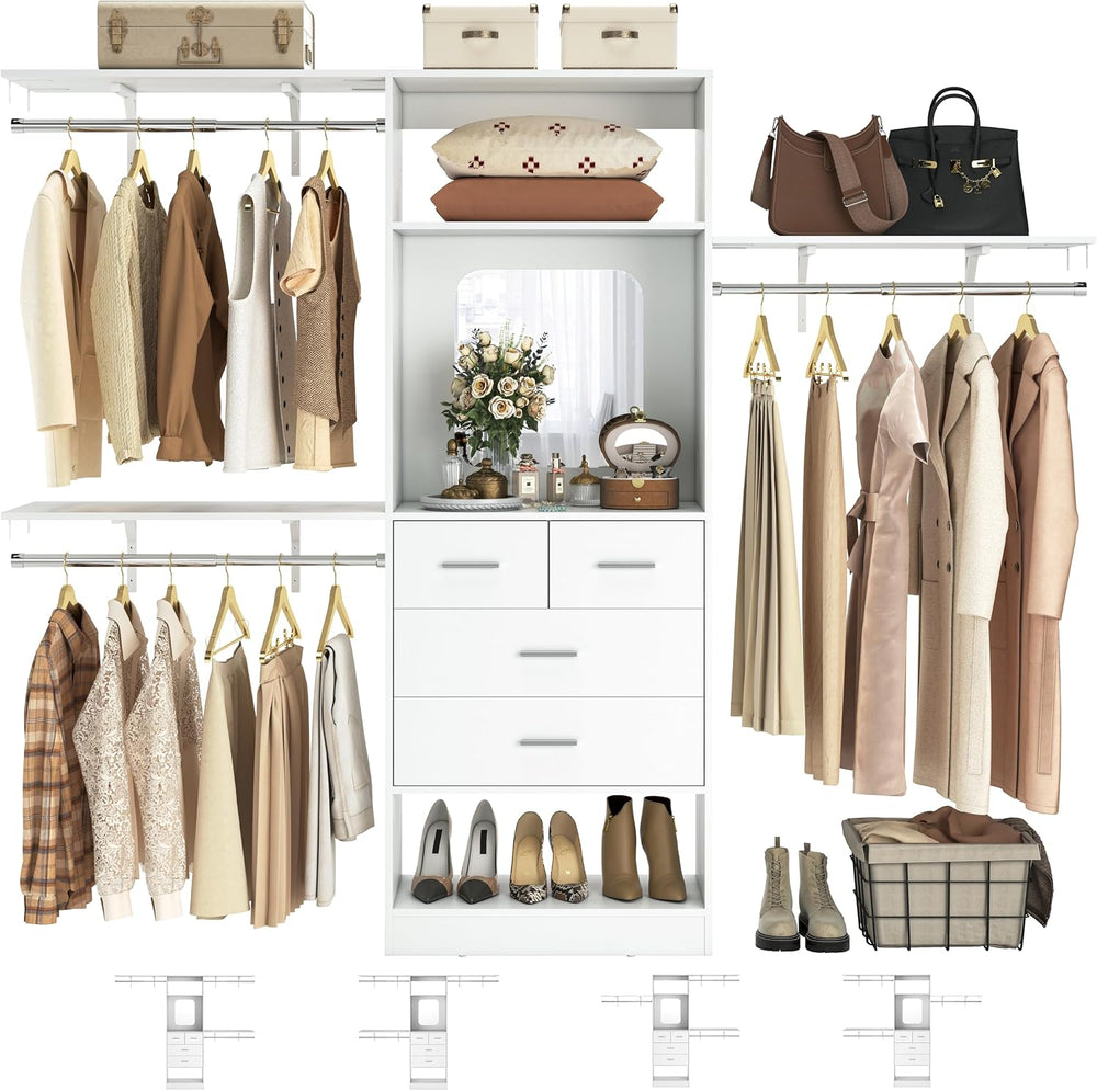 Unikito 8FT Closet System with 4 Drawers, 96" Wood Closet Organizer with...