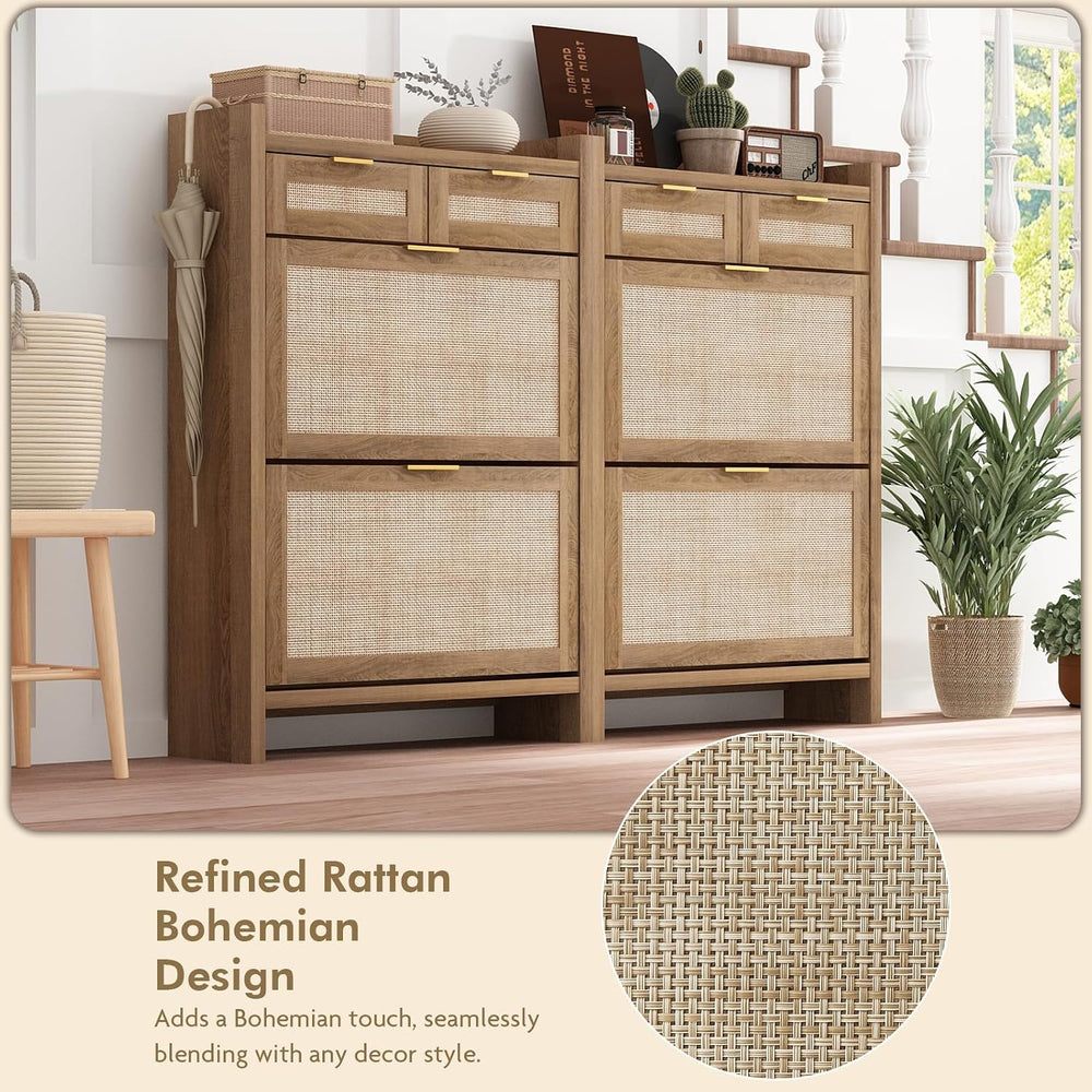 Shoe Organizer Cabinet Storage for Entryway - Slim Rattan Shoe Rack for Front...