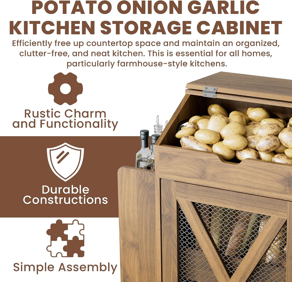 Potato and Onion Storage Bin, Movable Fruit and Vegetable Bin with Spice Rack...
