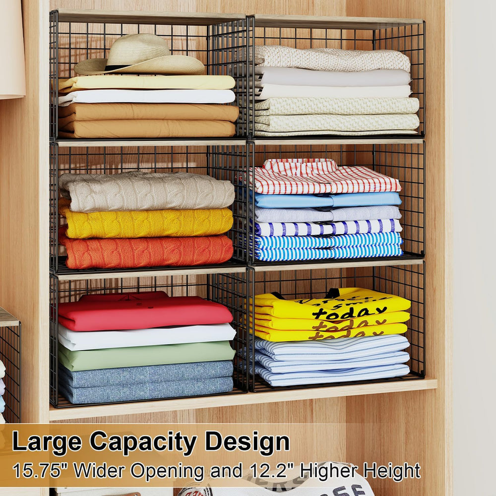 4PCS Wider Closet Organizers and Storage, Stackable Closet Shelf Organizer St...