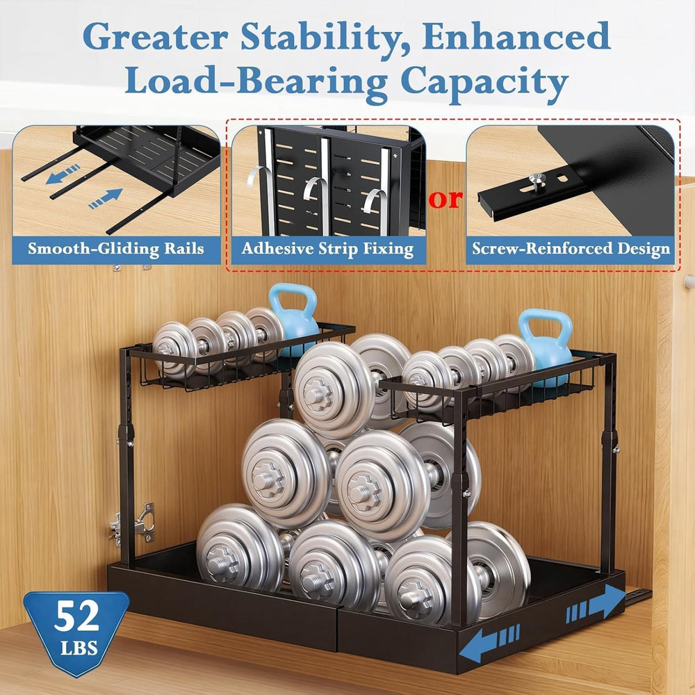 Under Sink Organizer, 2-Tier Slide Out kitchen Storage Metal Shelf, Black