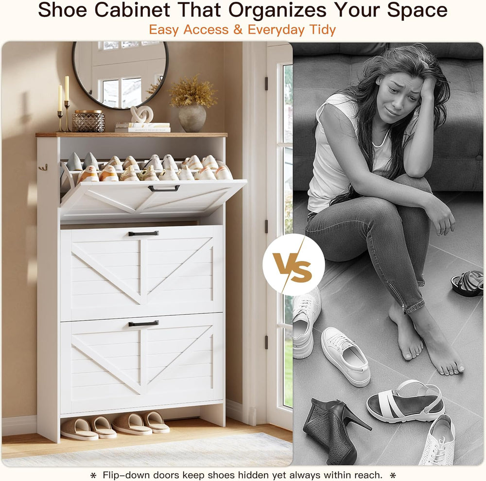 Nicetree Shoe Cabinet, 3 Flip Drawers & Adjustable Shelves, Ultra Slim Fr...