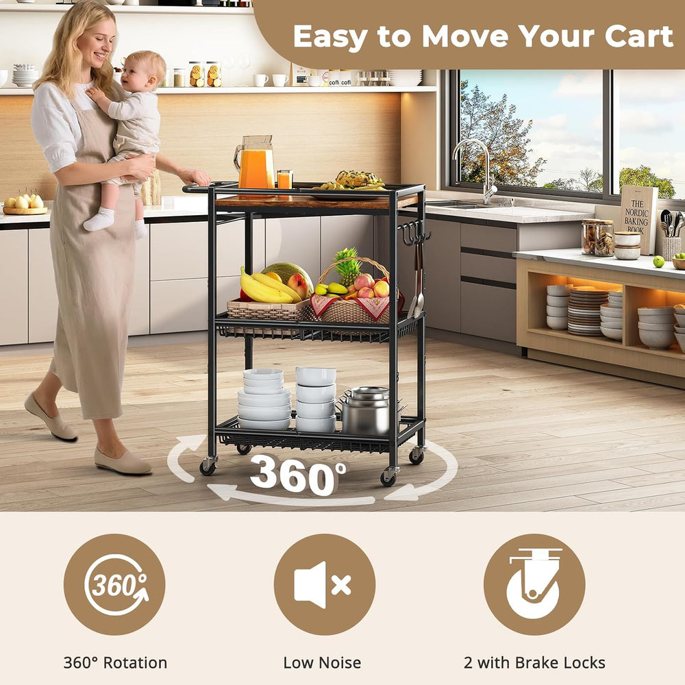 Microwave Kitchen Rolling Cart, 35.43" H Microwave Table Stand with Lock...