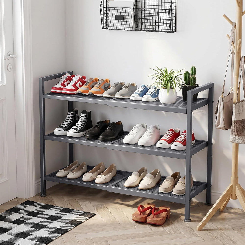 Expandable Shoe Rack for Closet, Entryway, Shoe Storage, 3-Tier, Grey