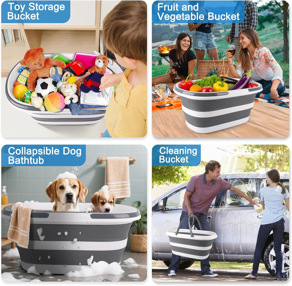 Extra Large Collapsible Bucket 35L Mop Bucket With Handles & Wheels, Plas...